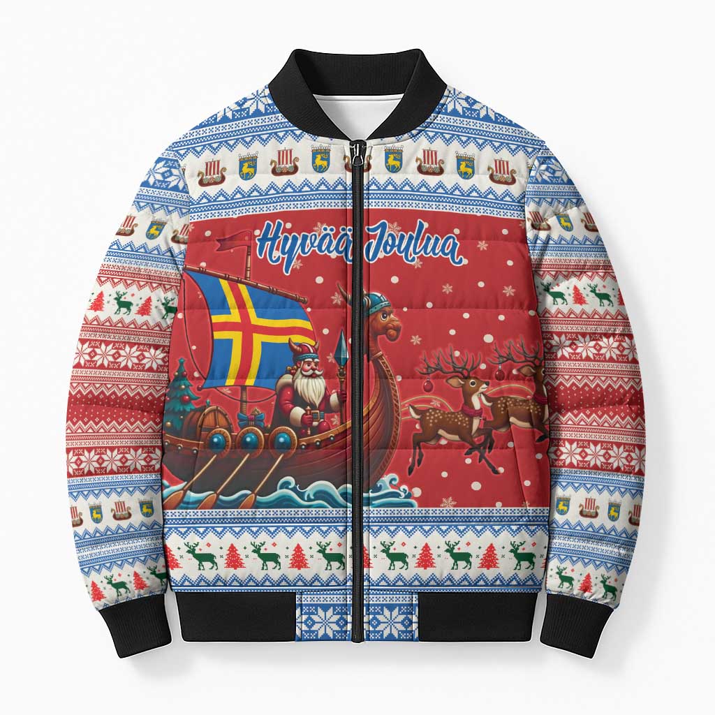 Aland Viking Santa Christmas Bomber Puffer Jacket Funny Reindeer Norse Xmas - Wonder Print Shop