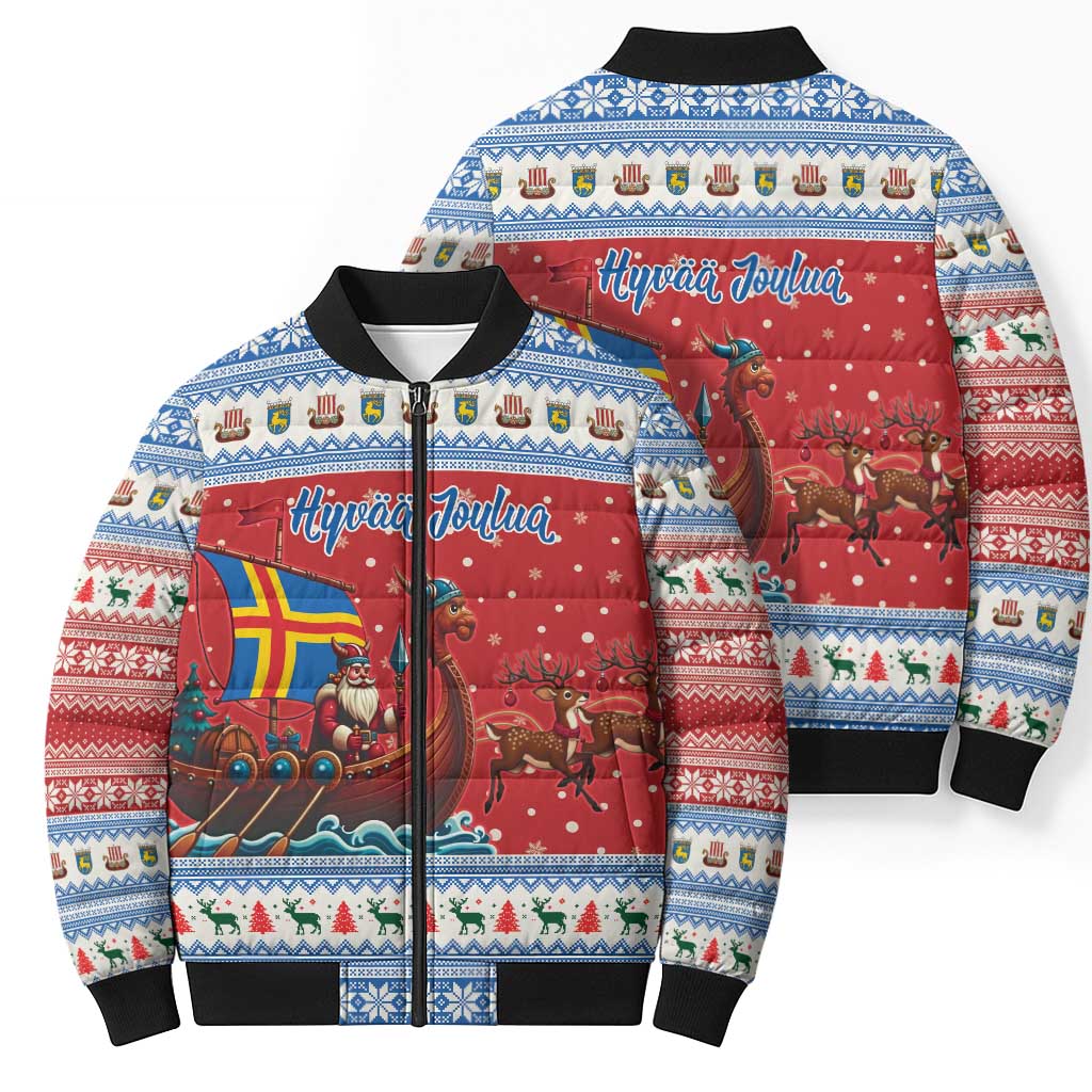 Aland Viking Santa Christmas Bomber Puffer Jacket Funny Reindeer Norse Xmas - Wonder Print Shop