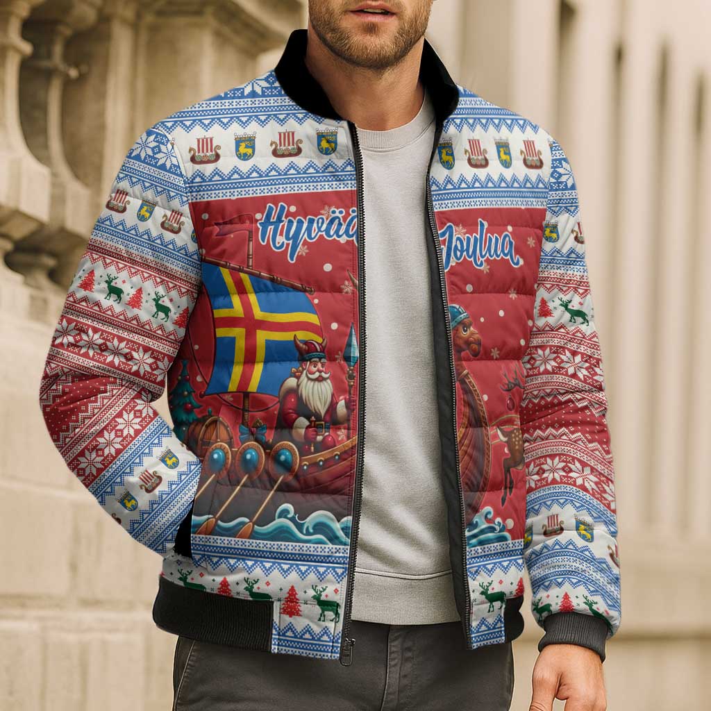 Aland Viking Santa Christmas Bomber Puffer Jacket Funny Reindeer Norse Xmas - Wonder Print Shop