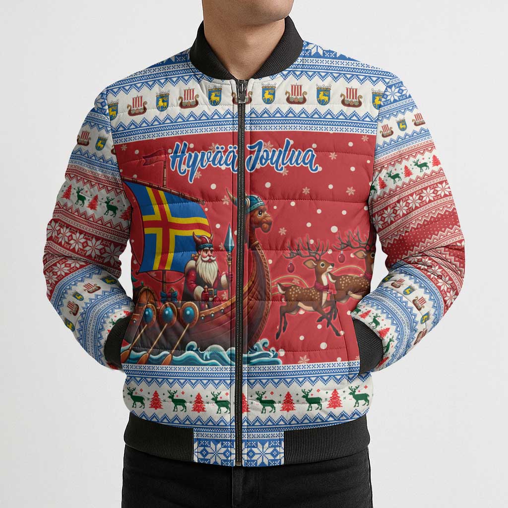 Aland Viking Santa Christmas Bomber Puffer Jacket Funny Reindeer Norse Xmas - Wonder Print Shop