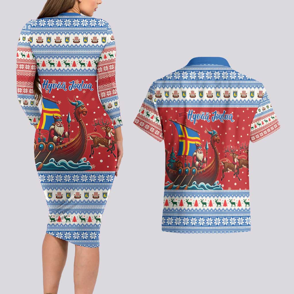 Aland Viking Santa Christmas Couples Matching Long Sleeve Bodycon Dress and Hawaiian Shirt Funny Reindeer Norse Xmas - Wonder Print Shop