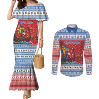 Aland Viking Santa Christmas Couples Matching Mermaid Dress and Long Sleeve Button Shirt Funny Reindeer Norse Xmas - Wonder Print Shop