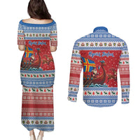 Aland Viking Santa Christmas Couples Matching Puletasi and Long Sleeve Button Shirt Funny Reindeer Norse Xmas - Wonder Print Shop