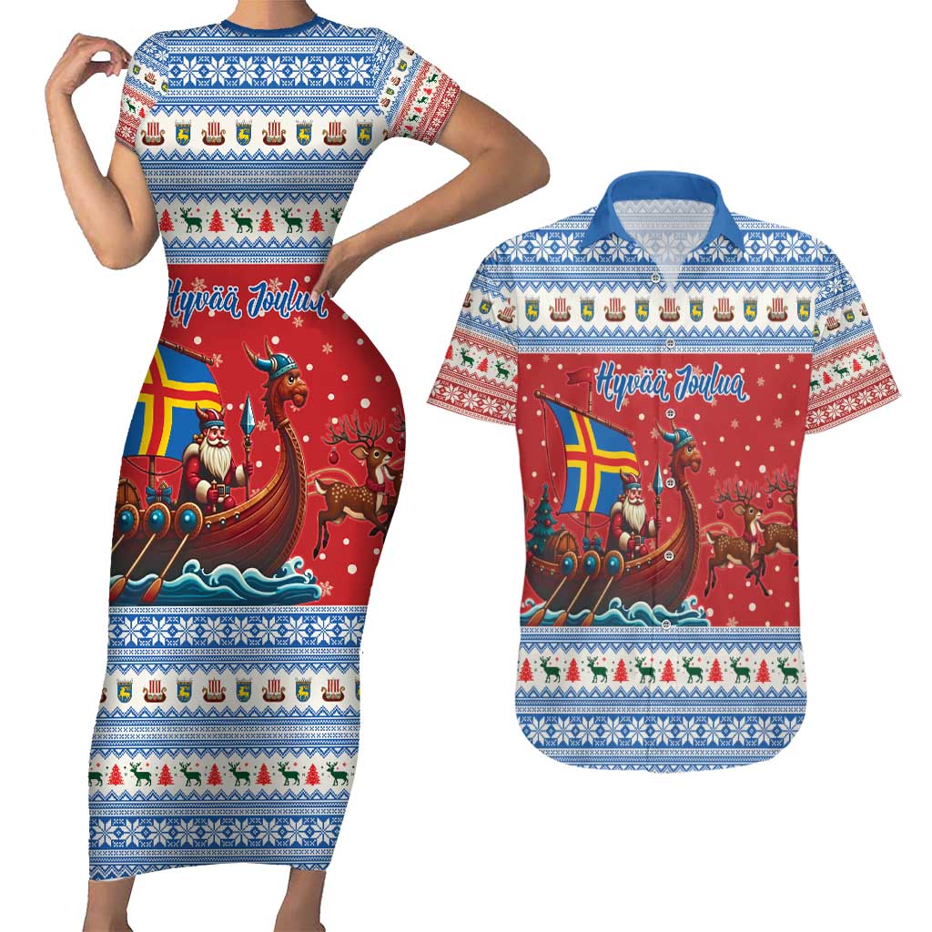 Aland Viking Santa Christmas Couples Matching Short Sleeve Bodycon Dress and Hawaiian Shirt Funny Reindeer Norse Xmas - Wonder Print Shop