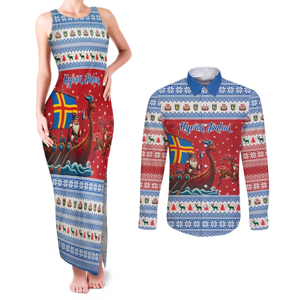 Aland Viking Santa Christmas Couples Matching Tank Maxi Dress and Long Sleeve Button Shirt Funny Reindeer Norse Xmas - Wonder Print Shop