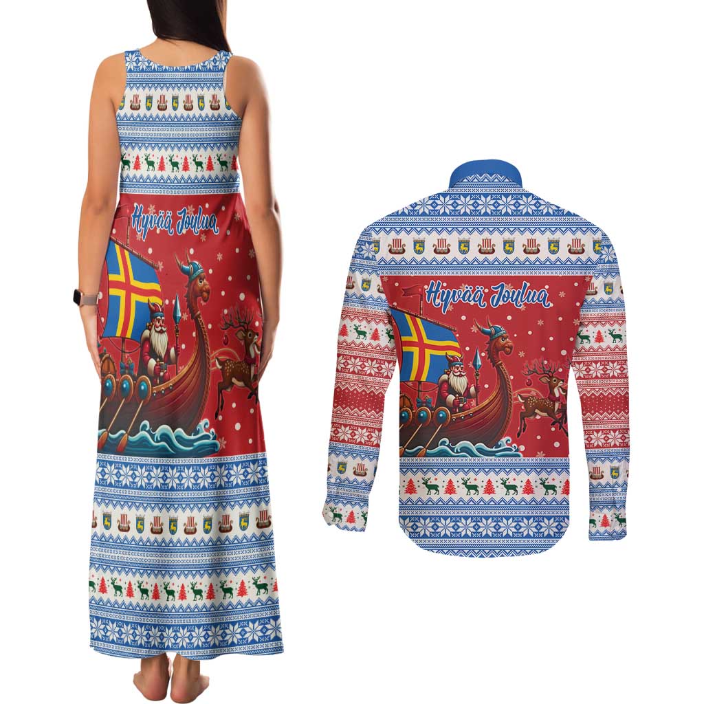 Aland Viking Santa Christmas Couples Matching Tank Maxi Dress and Long Sleeve Button Shirt Funny Reindeer Norse Xmas - Wonder Print Shop
