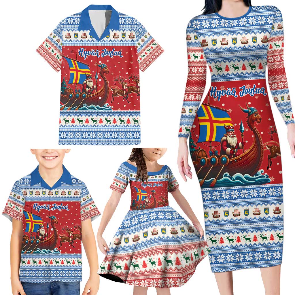 Aland Viking Santa Christmas Family Matching Long Sleeve Bodycon Dress and Hawaiian Shirt Funny Reindeer Norse Xmas - Wonder Print Shop
