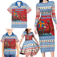 Aland Viking Santa Christmas Family Matching Long Sleeve Bodycon Dress and Hawaiian Shirt Funny Reindeer Norse Xmas - Wonder Print Shop