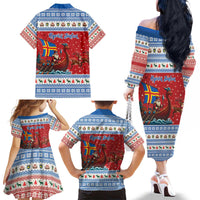 Aland Viking Santa Christmas Family Matching Off The Shoulder Long Sleeve Dress and Hawaiian Shirt Funny Reindeer Norse Xmas - Wonder Print Shop