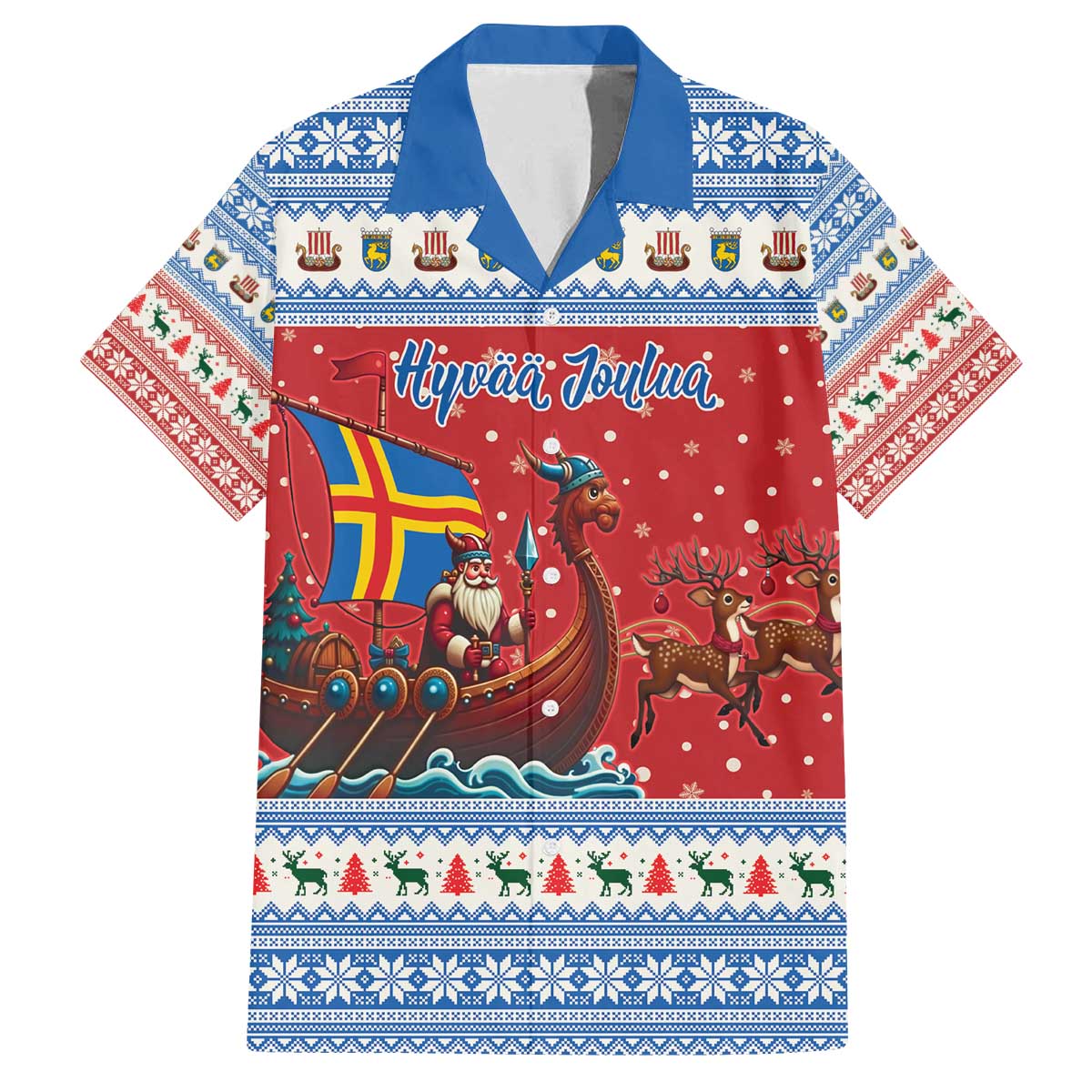 Aland Viking Santa Christmas Family Matching Off The Shoulder Long Sleeve Dress and Hawaiian Shirt Funny Reindeer Norse Xmas - Wonder Print Shop