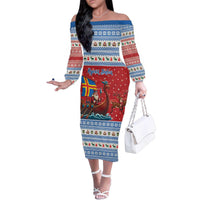Aland Viking Santa Christmas Family Matching Off The Shoulder Long Sleeve Dress and Hawaiian Shirt Funny Reindeer Norse Xmas - Wonder Print Shop