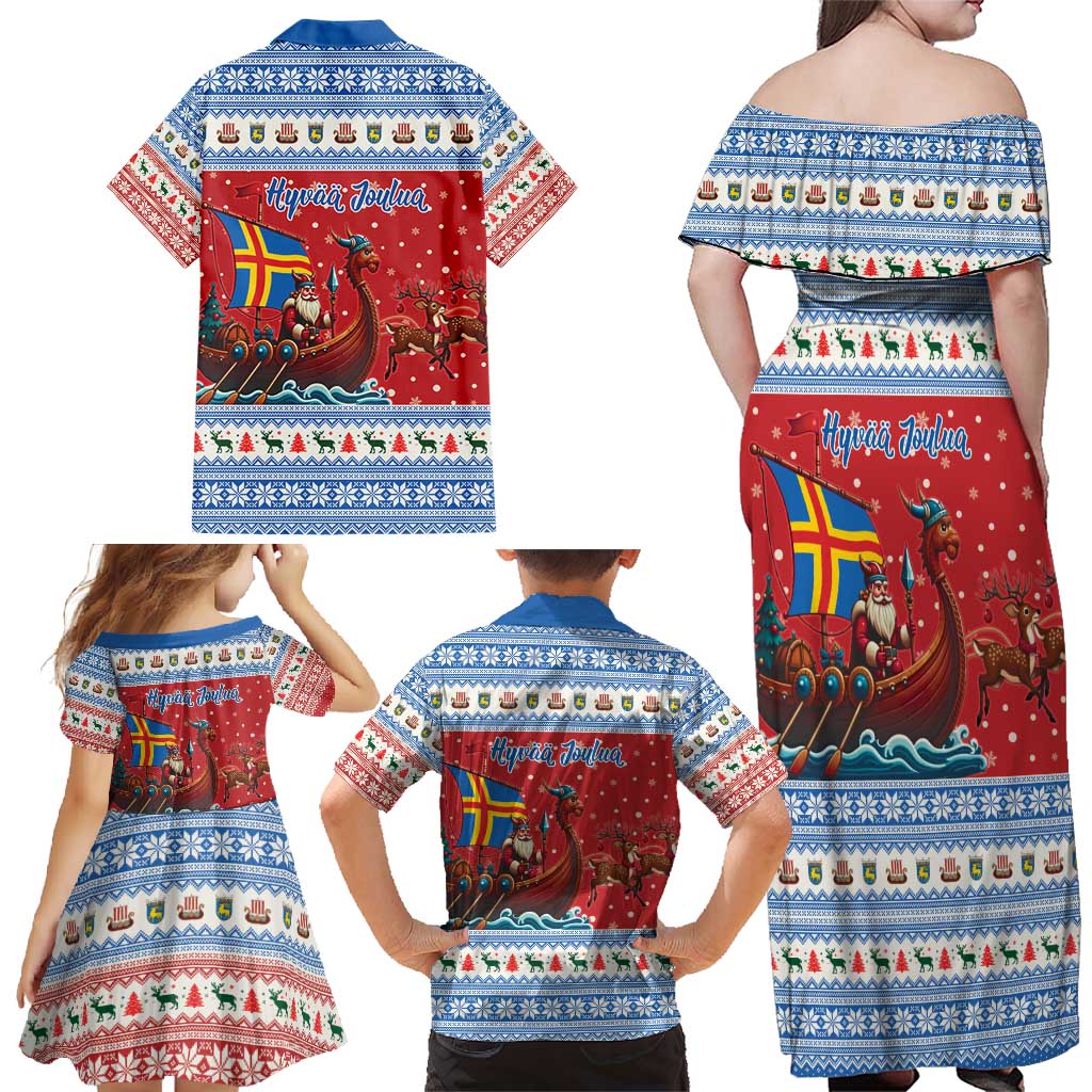 Aland Viking Santa Christmas Family Matching Off Shoulder Maxi Dress and Hawaiian Shirt Funny Reindeer Norse Xmas - Wonder Print Shop