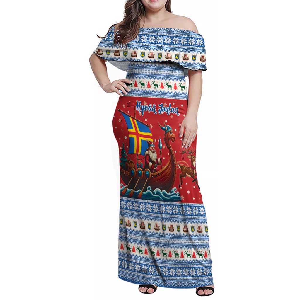 Aland Viking Santa Christmas Family Matching Off Shoulder Maxi Dress and Hawaiian Shirt Funny Reindeer Norse Xmas - Wonder Print Shop