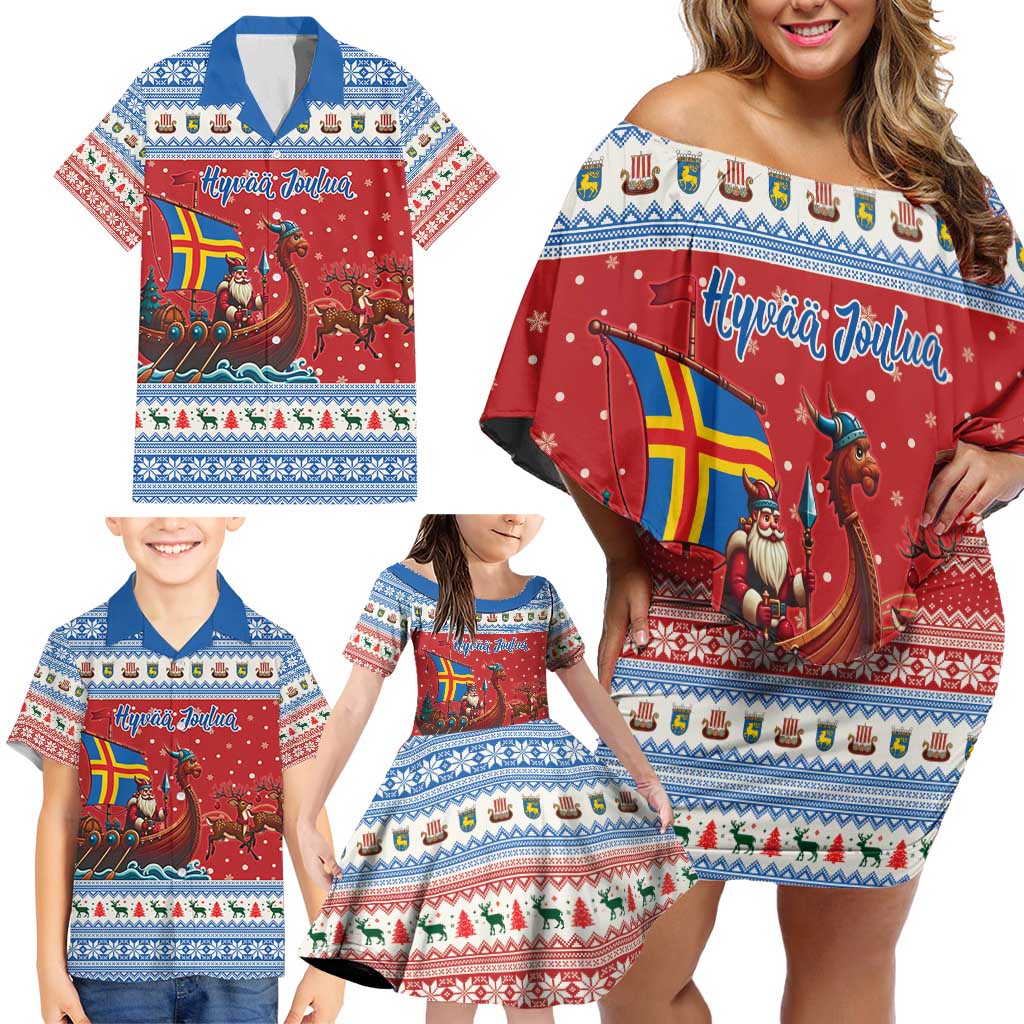 Aland Viking Santa Christmas Family Matching Off Shoulder Short Dress and Hawaiian Shirt Funny Reindeer Norse Xmas - Wonder Print Shop