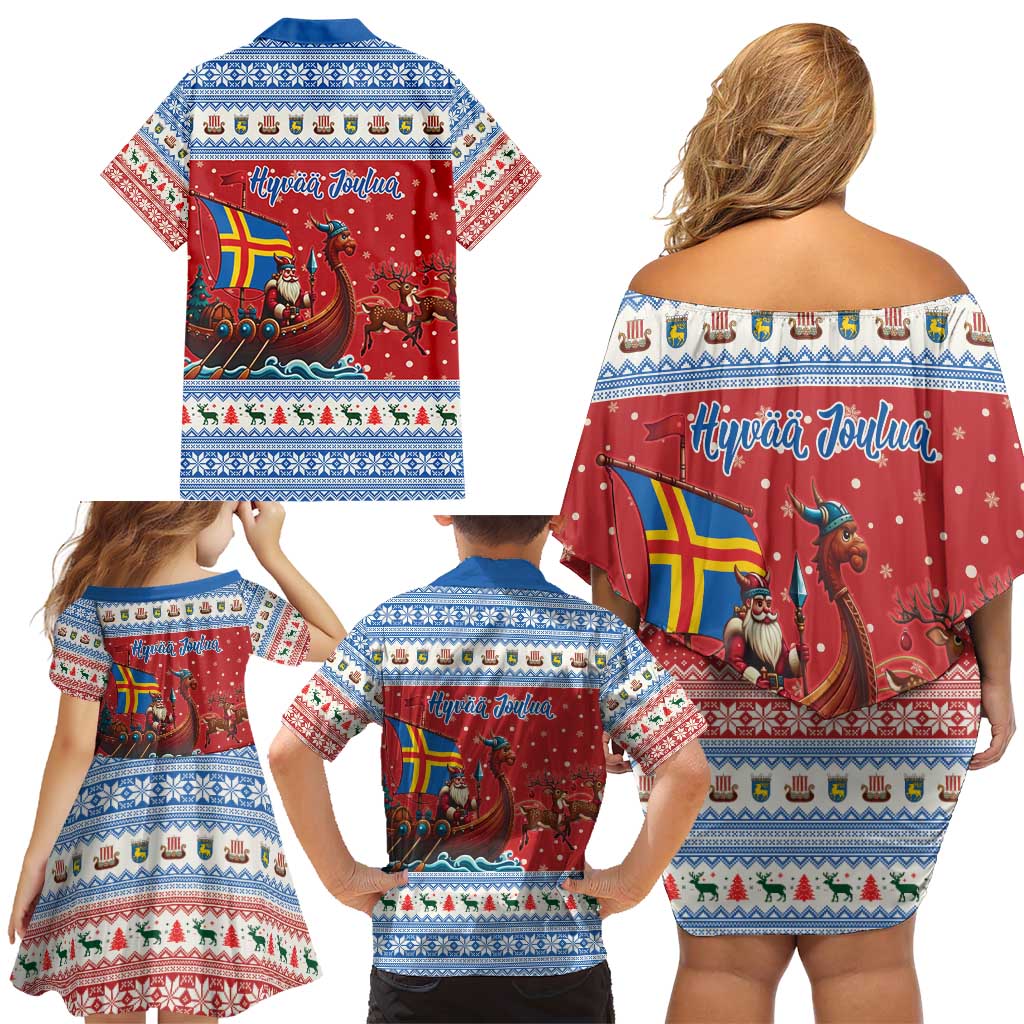 Aland Viking Santa Christmas Family Matching Off Shoulder Short Dress and Hawaiian Shirt Funny Reindeer Norse Xmas - Wonder Print Shop