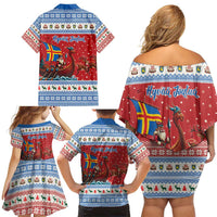 Aland Viking Santa Christmas Family Matching Off Shoulder Short Dress and Hawaiian Shirt Funny Reindeer Norse Xmas - Wonder Print Shop