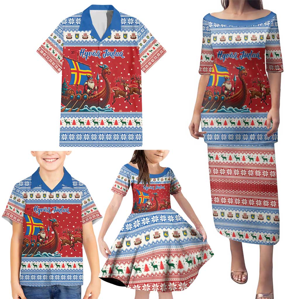 Aland Viking Santa Christmas Family Matching Puletasi and Hawaiian Shirt Funny Reindeer Norse Xmas - Wonder Print Shop