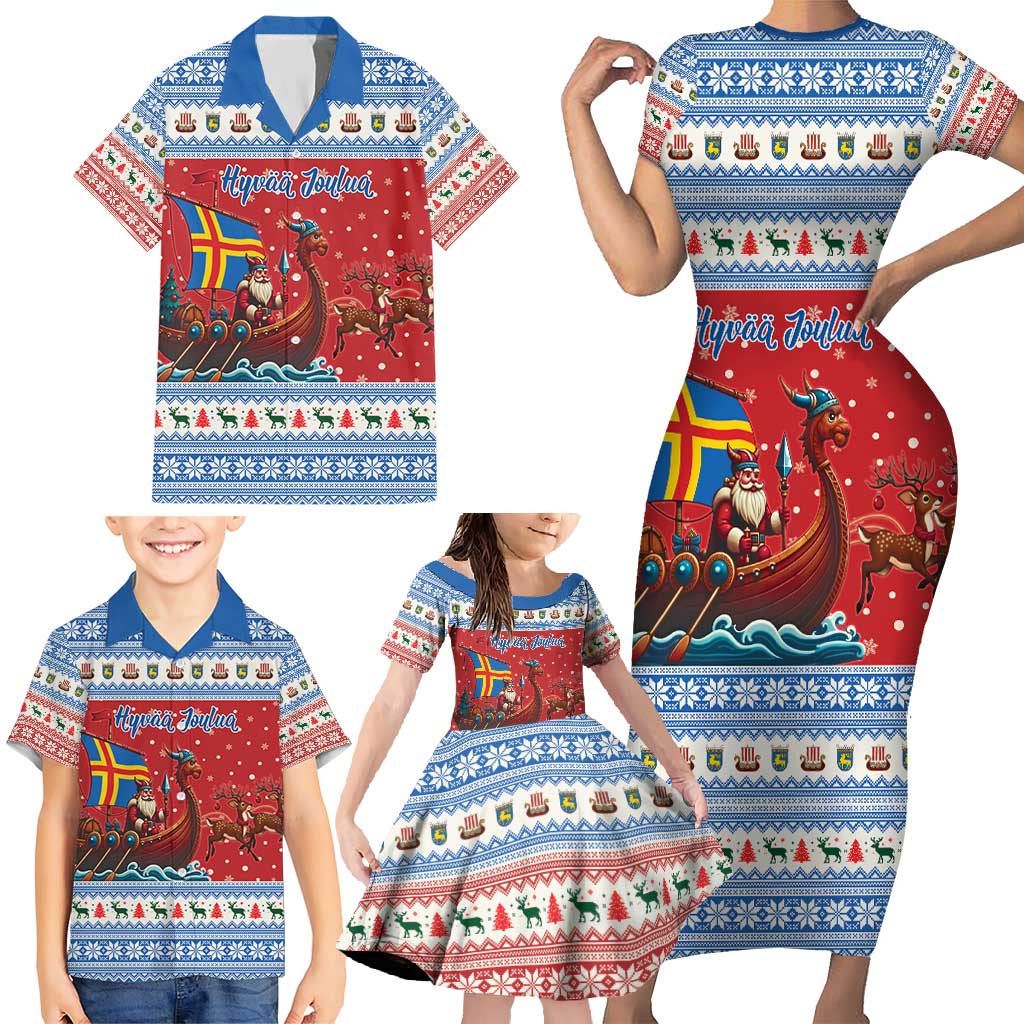 Aland Viking Santa Christmas Family Matching Short Sleeve Bodycon Dress and Hawaiian Shirt Funny Reindeer Norse Xmas - Wonder Print Shop