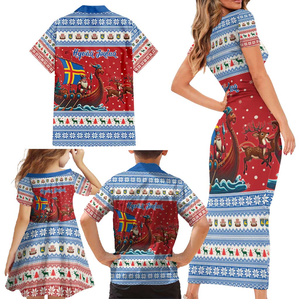 Aland Viking Santa Christmas Family Matching Short Sleeve Bodycon Dress and Hawaiian Shirt Funny Reindeer Norse Xmas - Wonder Print Shop