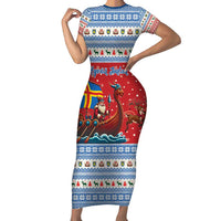 Aland Viking Santa Christmas Family Matching Short Sleeve Bodycon Dress and Hawaiian Shirt Funny Reindeer Norse Xmas - Wonder Print Shop