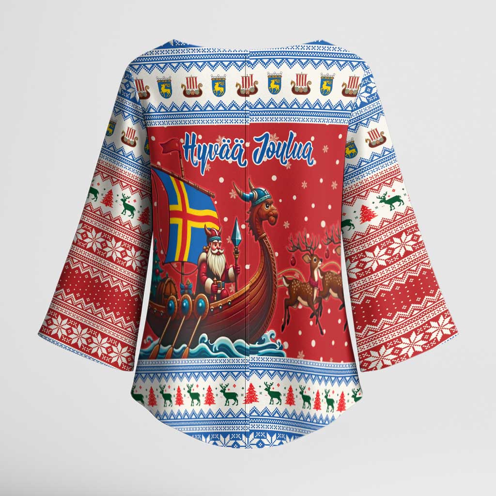 Aland Viking Santa Christmas Kimono Sleeve Blouse Funny Reindeer Norse Xmas - Wonder Print Shop