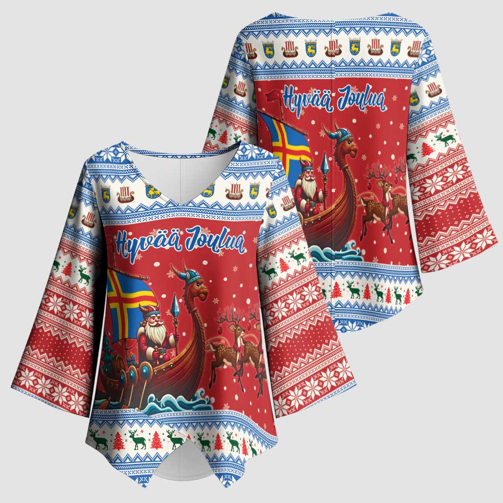 Aland Viking Santa Christmas Kimono Sleeve Blouse Funny Reindeer Norse Xmas - Wonder Print Shop