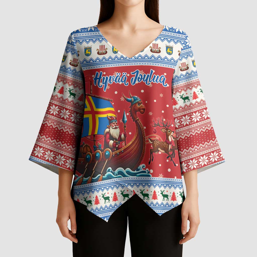 Aland Viking Santa Christmas Kimono Sleeve Blouse Funny Reindeer Norse Xmas - Wonder Print Shop