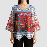 Aland Viking Santa Christmas Kimono Sleeve Blouse Funny Reindeer Norse Xmas - Wonder Print Shop