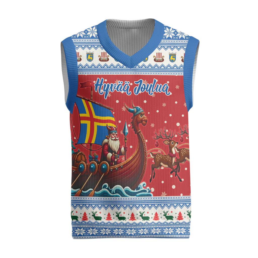 Aland Viking Santa Christmas Knitted V-Neck Vest Funny Reindeer Norse Xmas - Wonder Print Shop