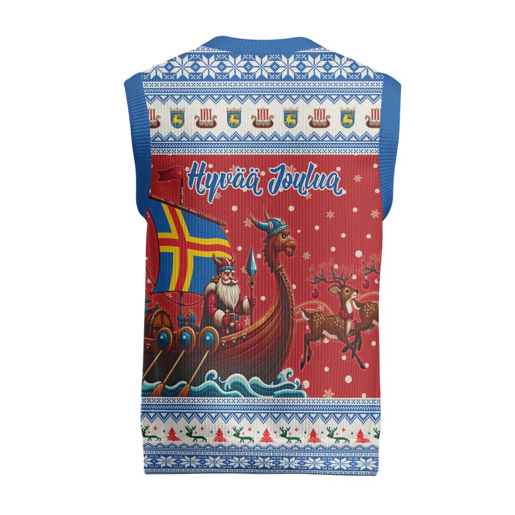 Aland Viking Santa Christmas Knitted V-Neck Vest Funny Reindeer Norse Xmas - Wonder Print Shop