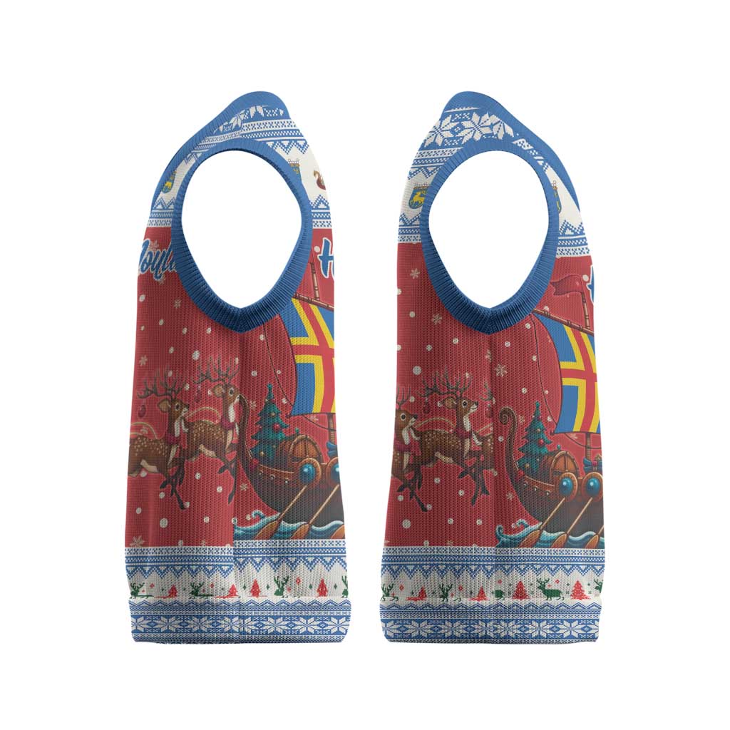 Aland Viking Santa Christmas Knitted V-Neck Vest Funny Reindeer Norse Xmas - Wonder Print Shop