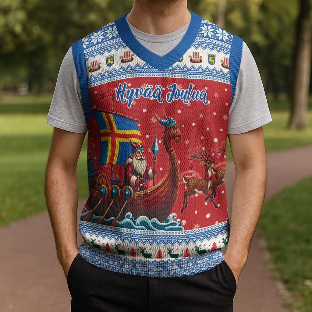 Aland Viking Santa Christmas Knitted V-Neck Vest Funny Reindeer Norse Xmas - Wonder Print Shop