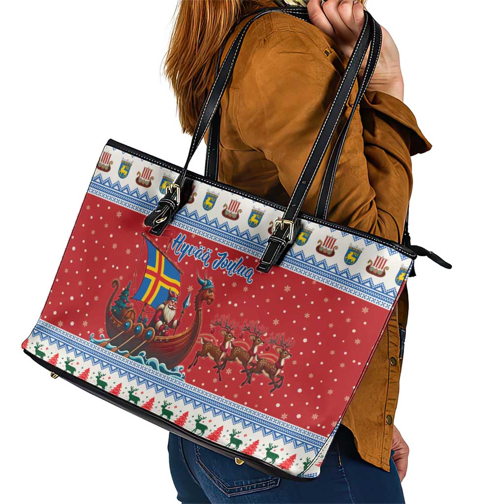 Aland Viking Santa Christmas Leather Tote Bag Funny Reindeer Norse Xmas - Wonder Print Shop
