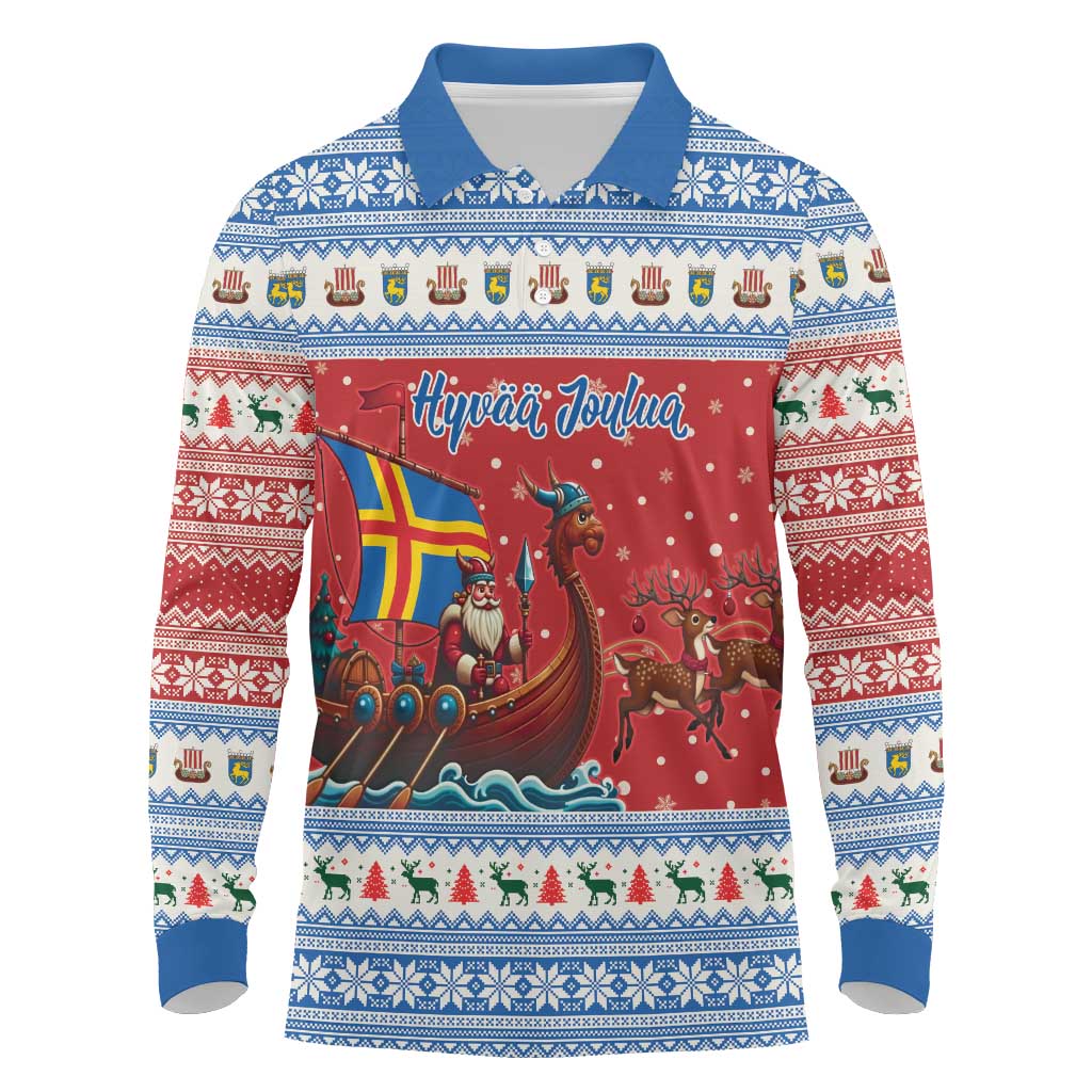 Aland Viking Santa Christmas Long Sleeve Polo Shirt Funny Reindeer Norse Xmas - Wonder Print Shop