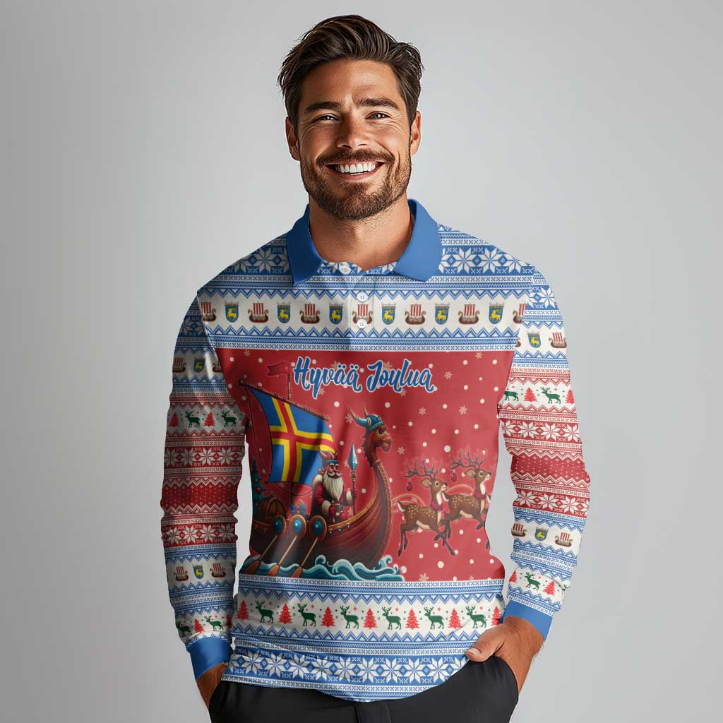 Aland Viking Santa Christmas Long Sleeve Polo Shirt Funny Reindeer Norse Xmas - Wonder Print Shop