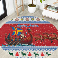 Aland Viking Santa Christmas Round Carpet Funny Reindeer Norse Xmas - Wonder Print Shop