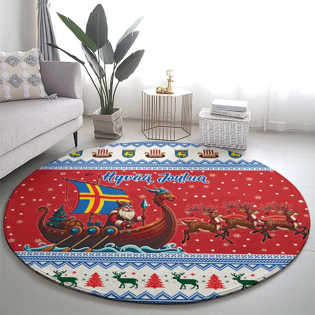 Aland Viking Santa Christmas Round Carpet Funny Reindeer Norse Xmas - Wonder Print Shop