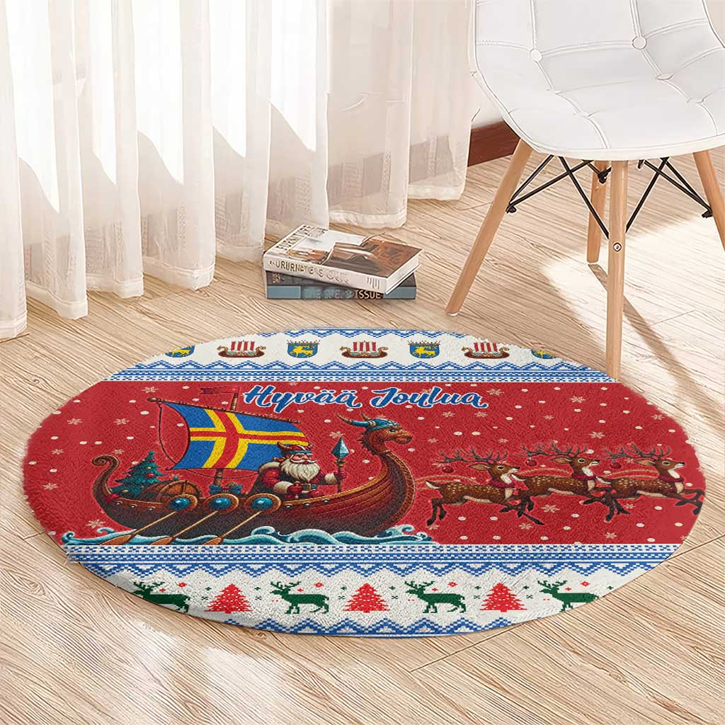 Aland Viking Santa Christmas Round Carpet Funny Reindeer Norse Xmas - Wonder Print Shop