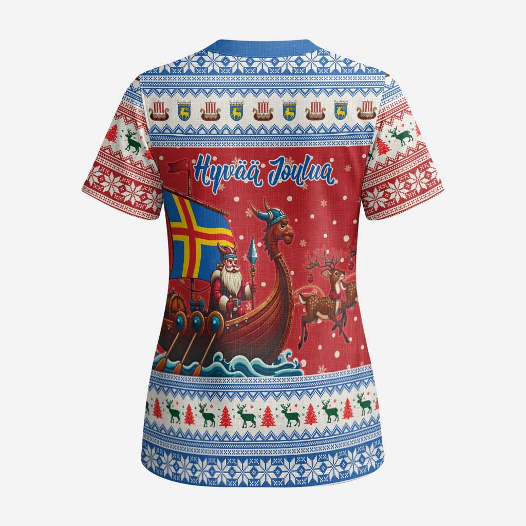 Aland Viking Santa Christmas Scrub Top Funny Reindeer Norse Xmas - Wonder Print Shop