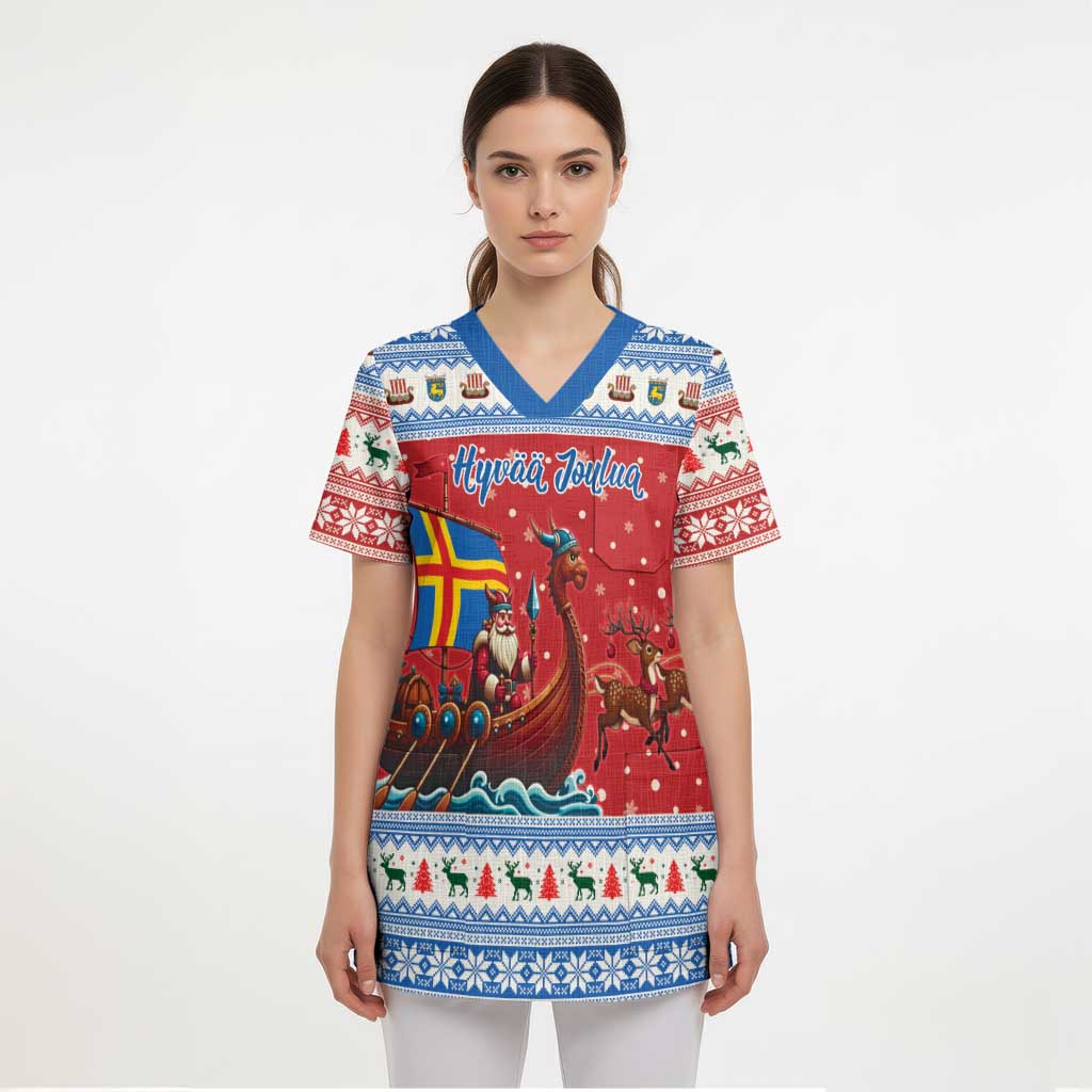 Aland Viking Santa Christmas Scrub Top Funny Reindeer Norse Xmas - Wonder Print Shop
