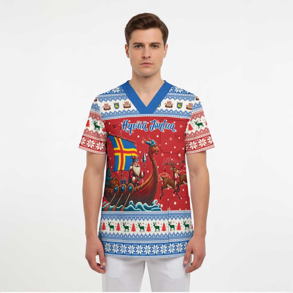 Aland Viking Santa Christmas Scrub Top Funny Reindeer Norse Xmas - Wonder Print Shop
