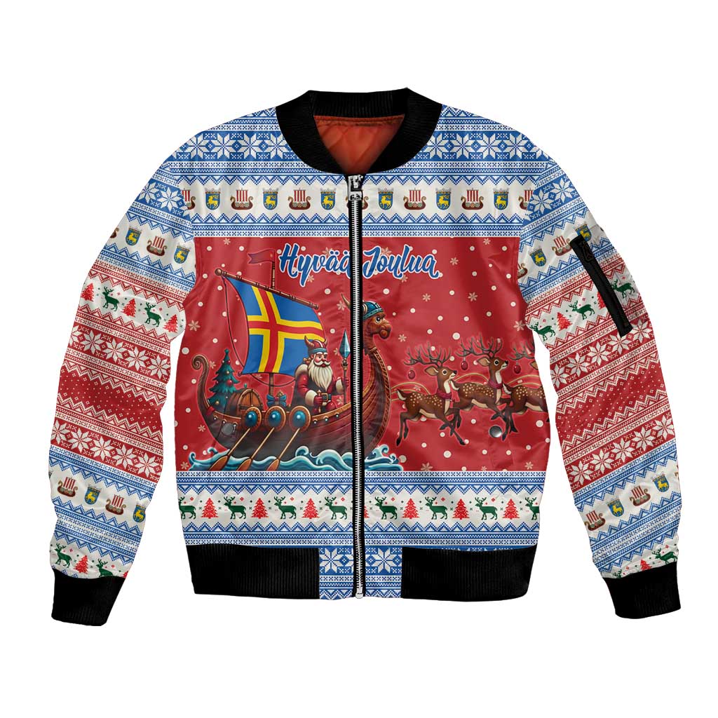 Aland Viking Santa Christmas Sleeve Zip Bomber Jacket Funny Reindeer Norse Xmas - Wonder Print Shop