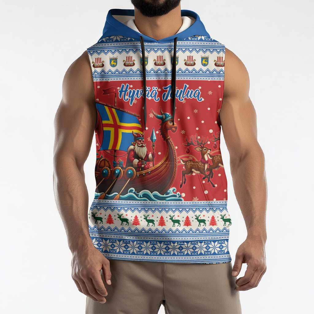 Aland Viking Santa Christmas Sleeveless Hoodie Funny Reindeer Norse Xmas - Wonder Print Shop