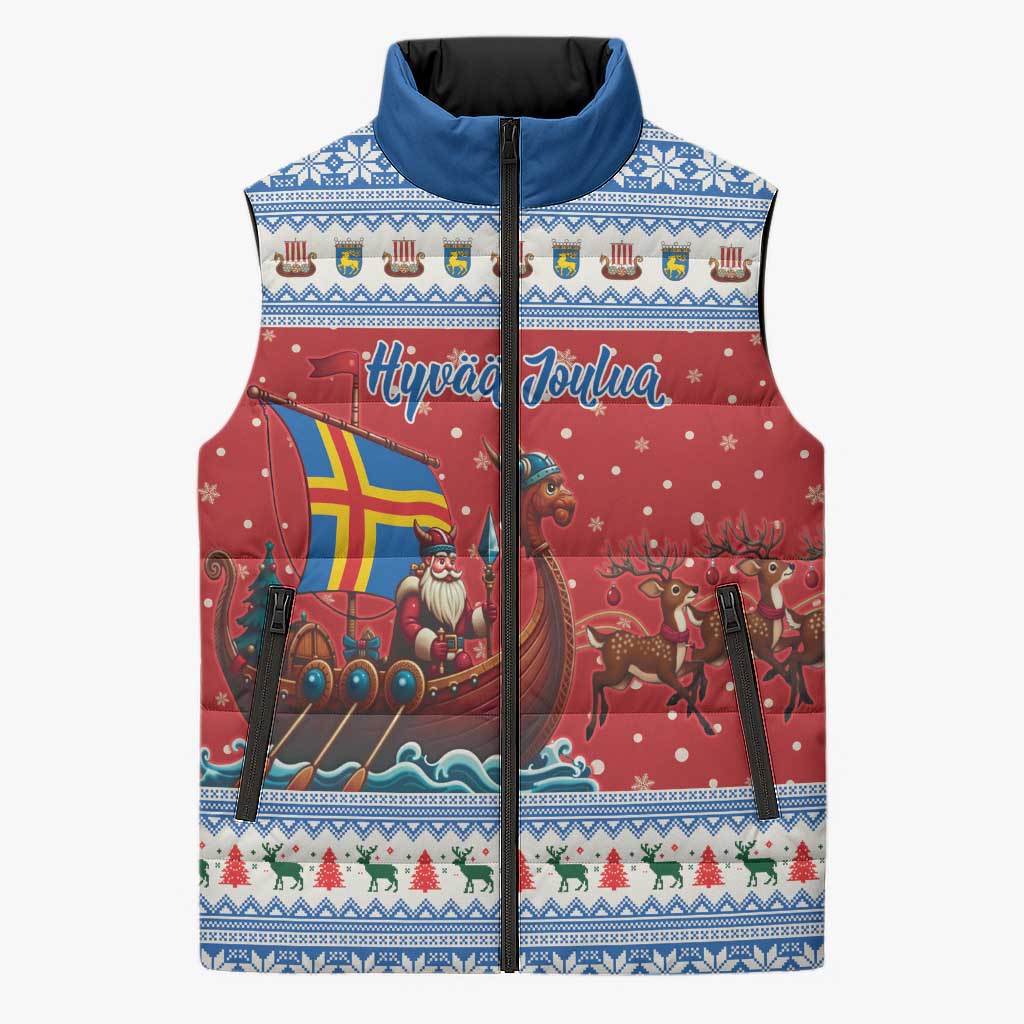 Aland Viking Santa Christmas Sleeveless Puffer Jacket Funny Reindeer Norse Xmas - Wonder Print Shop