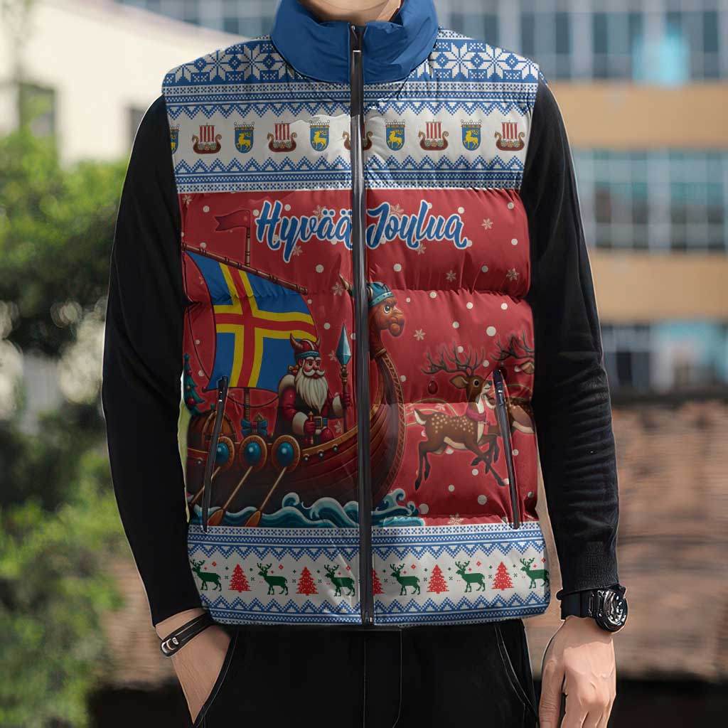 Aland Viking Santa Christmas Sleeveless Puffer Jacket Funny Reindeer Norse Xmas - Wonder Print Shop