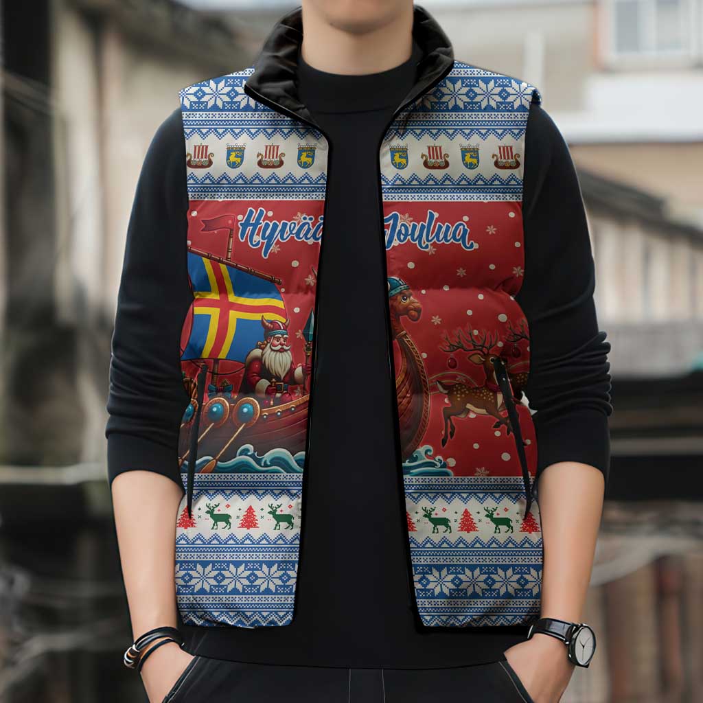 Aland Viking Santa Christmas Sleeveless Puffer Jacket Funny Reindeer Norse Xmas - Wonder Print Shop