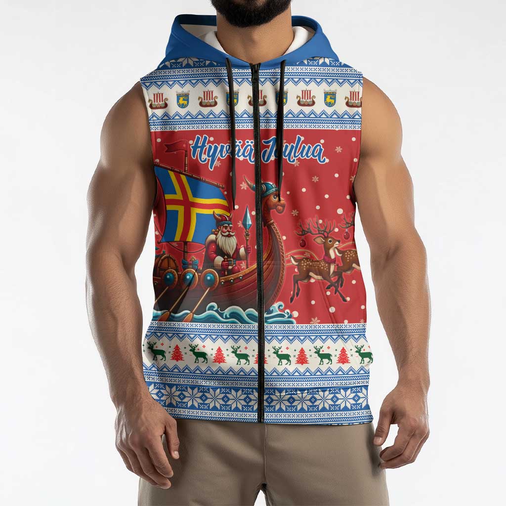 Aland Viking Santa Christmas Sleeveless Zip Hoodie Funny Reindeer Norse Xmas - Wonder Print Shop