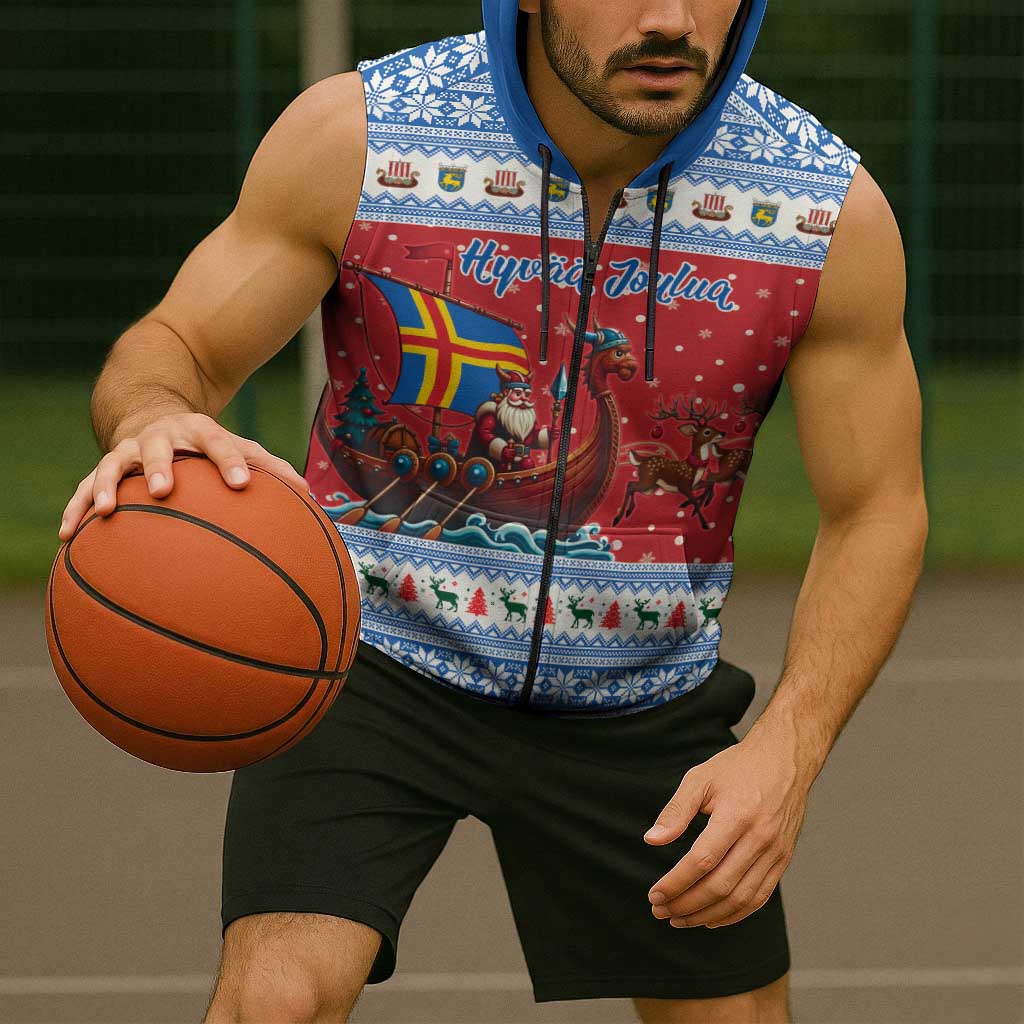 Aland Viking Santa Christmas Sleeveless Zip Hoodie Funny Reindeer Norse Xmas - Wonder Print Shop