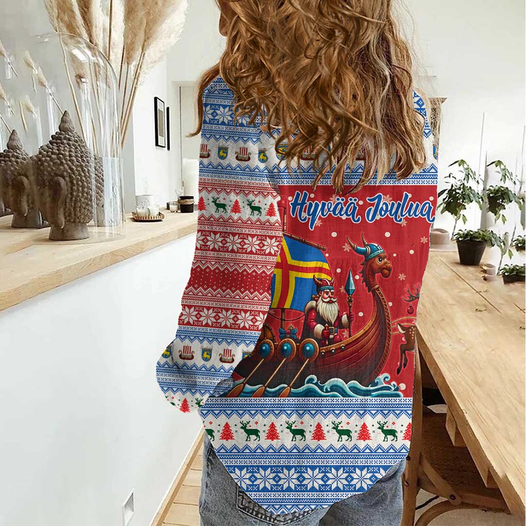 Aland Viking Santa Christmas Women Casual Shirt Funny Reindeer Norse Xmas - Wonder Print Shop