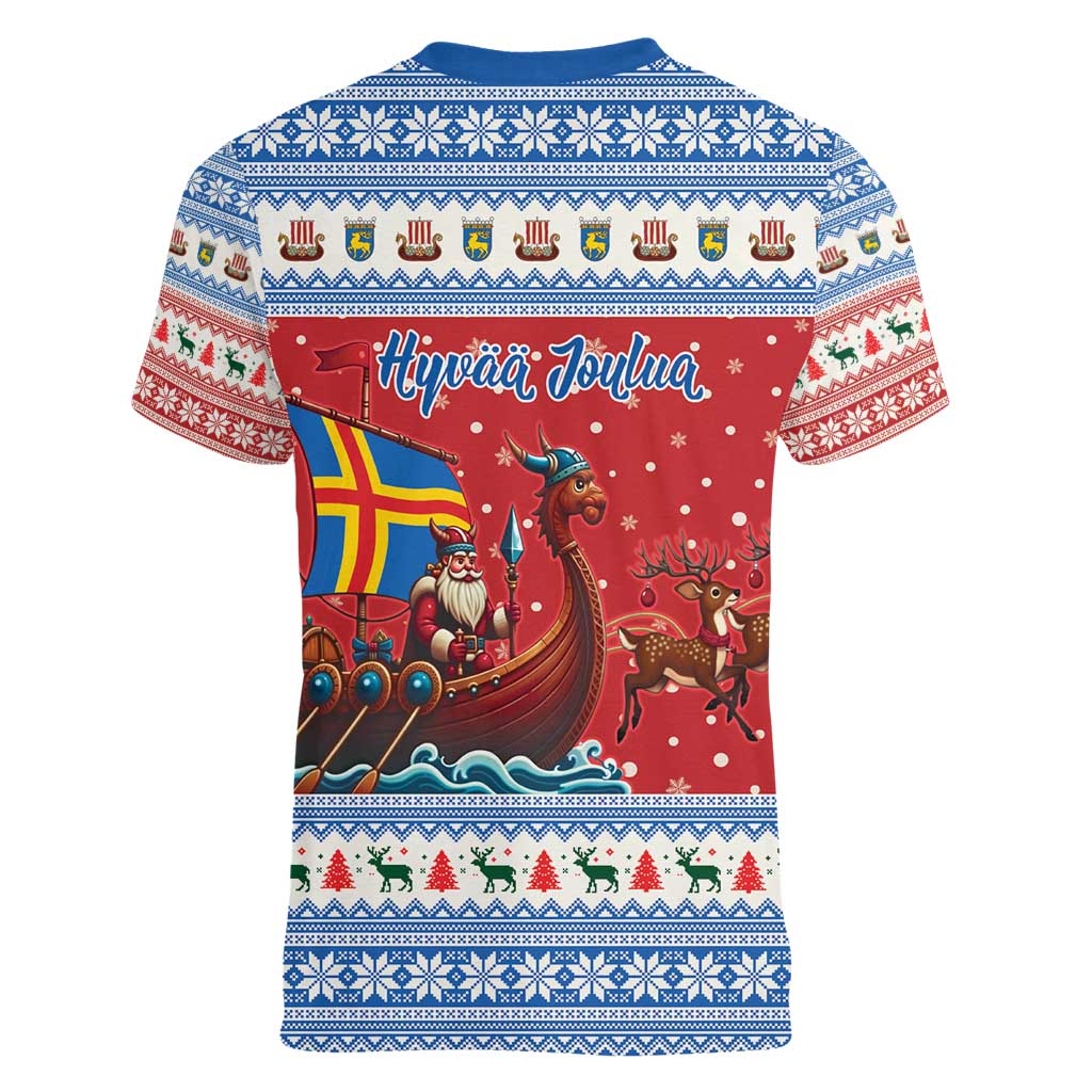 Aland Viking Santa Christmas Women V-Neck T-Shirt Funny Reindeer Norse Xmas - Wonder Print Shop